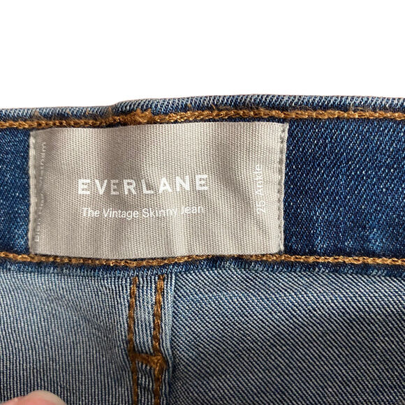 Everlane 25 Vintage Skinny Jean Ankle Raw Hem Button Fly Blue Denim - Picture 3 of 11